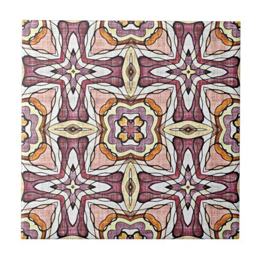 Carreau Pêcher Orange Blush Mauve Rose Violet Art Ethnique (Devant)