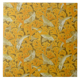 Carreau PÊCHES ET ALGUES IVOIRE JAUNE Art Nouveau Motif