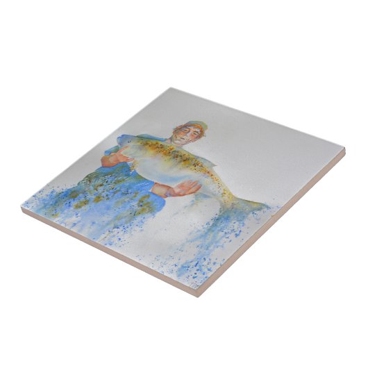 Carreau Pêcheur peinture d'aquarelle cadeau de pêche pour  (Côté)