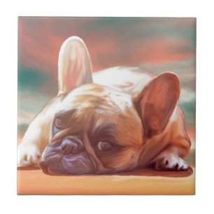 Carreau Peinture à l'aquarelle de joli bouledogue français