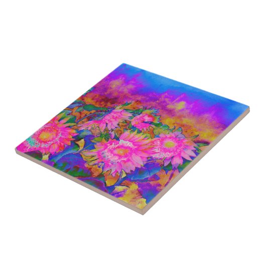 Carreau Peinture à l'aquarelle rose abstraite (Côté)