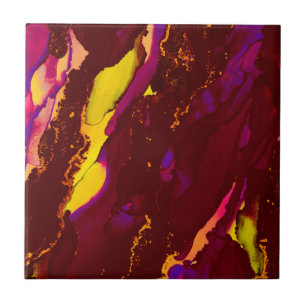 Carreau Peinture à l'encre d'alcool rouge et or profond