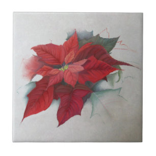 Carreau Peinture à l'huile de Noël de poinsettia