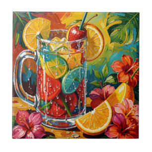 Carreau Peinture à l'huile Impasto de Cocktail Tropical d'