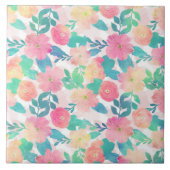 Carreau Peinture à main rose bleu florale Fille Design (Devant)