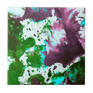 Carreau Peinture Abstraite colorée vert et violet