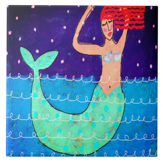 Carreau Peinture Abstraite de Sirène de Minuit (Devant)