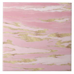 Carreau Peinture Abstraite en marbre rose or