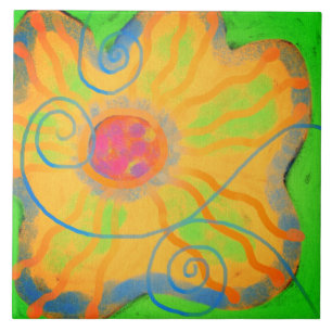 Carreau Peinture Abstraite Fleur Jaune Funky