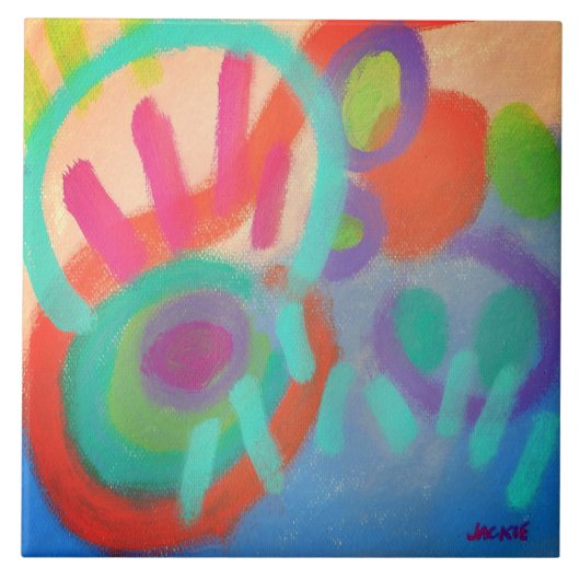 Carreau Peinture acrylique abstraite de bonheur (Devant)