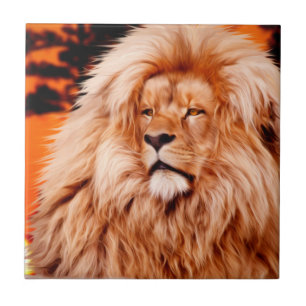 Carreau Peinture africaine orange de photo de ciel de lion
