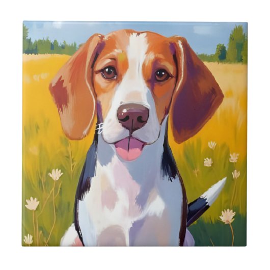 Carreau Peinture aquarelle de chien Beagle (Devant)
