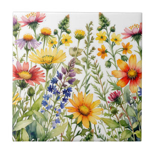 Carreau Peinture aquarelle de fleurs sauvages colorées