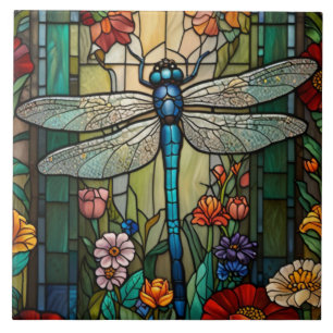 Carreau Peinture artistique libellule botanique boho chic