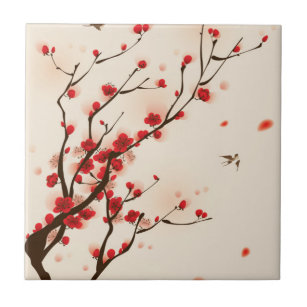 Carreau Peinture asiatique de style, fleur de prune au