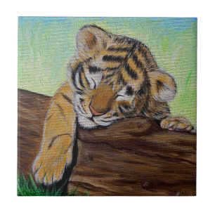 Carreau Peinture Cute Sleeping Tiger Cub