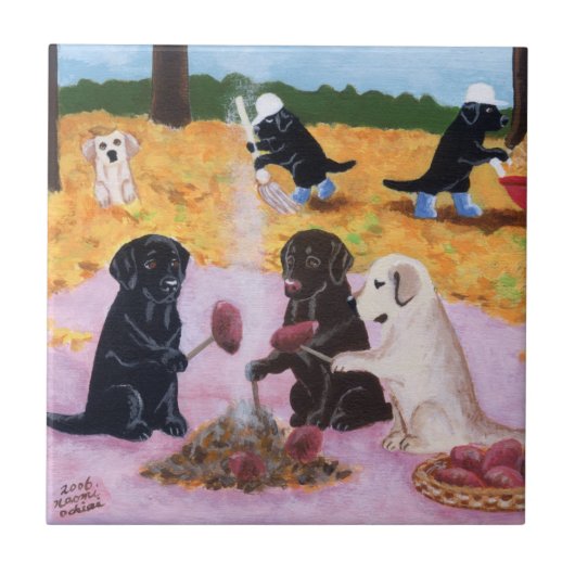 Carreau Peinture d'amusement d'automne de Labradors (Devant)