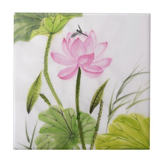 Carreau Peinture d'aquarelle de la fleur de Lotus 2 (Devant)