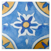 Carreau Peinture d'aquarelle jaune bleu méditerranéen (Devant)