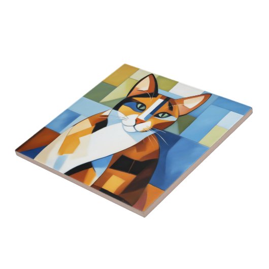 Carreau Peinture d'art Cubiste Calico Cat (Côté)