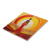 Carreau Peinture d'art féminin jaune chaud orange rouge d' (Côté)