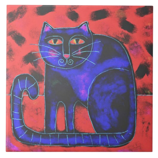 Carreau Peinture de chat abstraite funky (Devant)