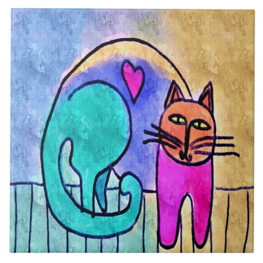 Carreau Peinture de chat abstraite Kitty Love (Devant)