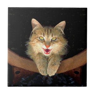 Carreau Peinture de chat Mad - Cute Original Cat Art