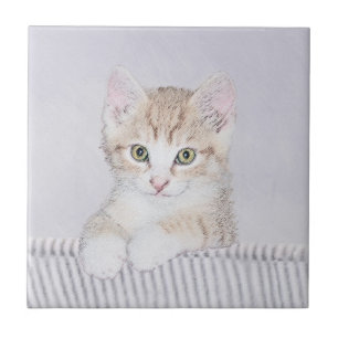 Carreau Peinture de chaton tigré orange - Art félin origin