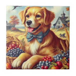 Carreau Peinture de chien de ferme mignonne