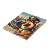 Carreau Peinture de chien de police rétro (Côté)