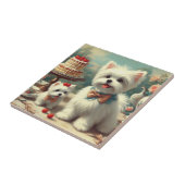 Carreau Peinture de chiot maltais mignon (Côté)