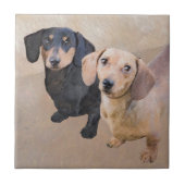 Carreau Peinture de Dachshund (Smooth) - Art original de c (Devant)