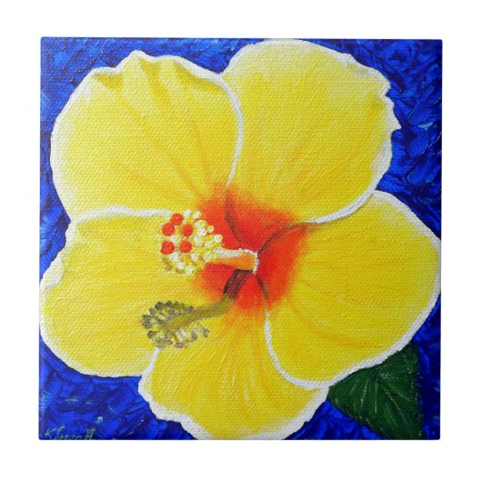 Carreau Peinture de fleur d'hibiscus jaune (Devant)