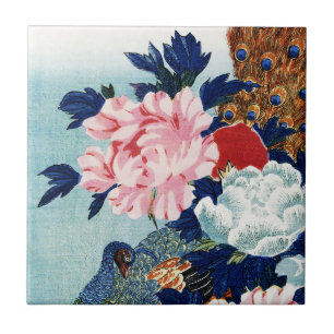 Carreau Peinture de fleurs de paon et de pivoines vintage