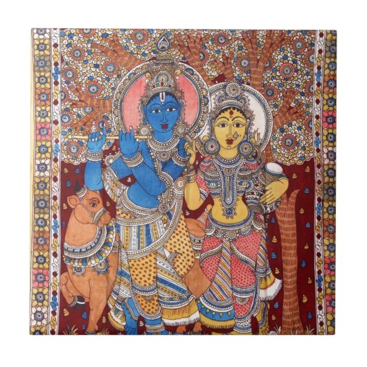 CARREAU PEINTURE DE KALAMKARI RADHA KRISHNA (Devant)