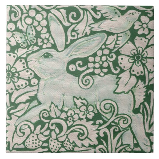 Carreau Peinture de lapin vert sur Trivet de tuile 6" (Devant)