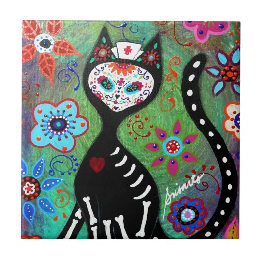 CARREAU PEINTURE DE L'EL GATO CAT DIA DE LOS MUERTOS NURSE (Devant)