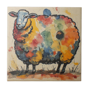 Carreau Peinture de mouton à l'aquarelle ludique