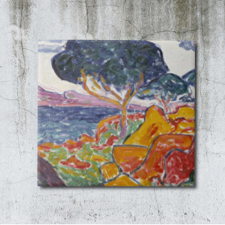 Carreau Peinture de paysage de montagne vintage coloré