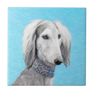 Carreau Peinture de Saluki (Argent) - Joli art original de