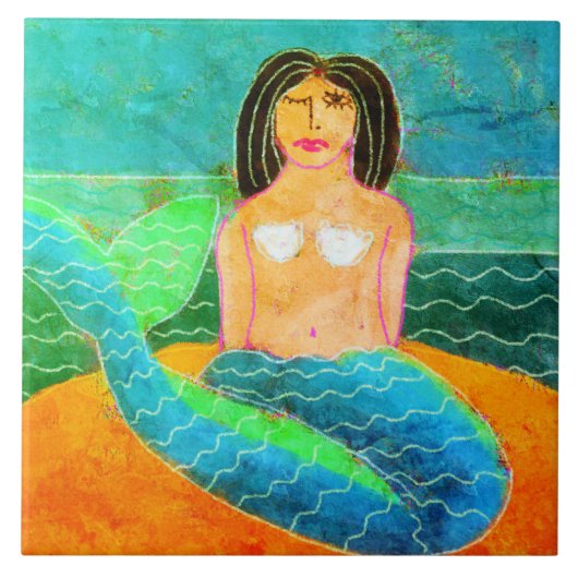 Carreau Peinture de sirène abstraite funky (Devant)
