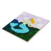 Carreau Peinture de sirène de mer bleu profond (Côté)