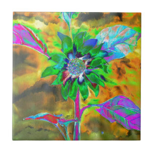 Carreau Peinture de tournesol abstraite rétro or vert