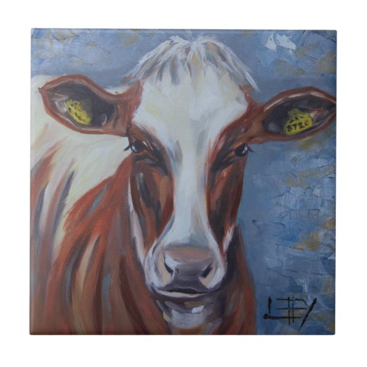 Carreau Peinture de vache, décor de vache, art de vache, (Devant)