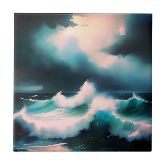 Carreau Peinture de vagues d'océan bleu joli (Devant)