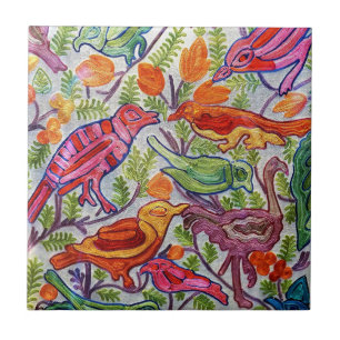 Carreau Peinture d'oiseaux décoratifs thaïlandais