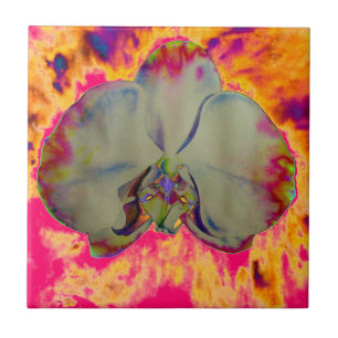 Carreau Peinture d'orchidée aquarelle abstraite boho éléga