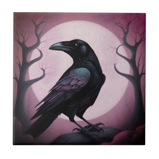 Carreau Peinture d'un corbeau noir (Devant)