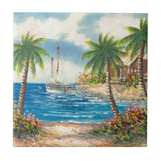 Carreau Peinture d'un voilier en Hawaï (Devant)